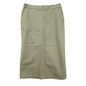 Eddie Bauer Size 10 Heavy Canvas Midi Skirt Olive Green Cotton Pockets A-Line
